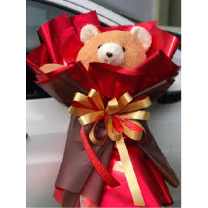 Picture of Valentine Rose & Bear Bouquet 12ct