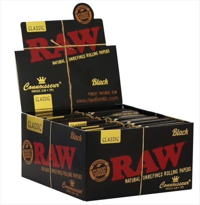 Picture of Raw Papers  - Black Connoisseur KS  Slim-Tips 24pk 32ct